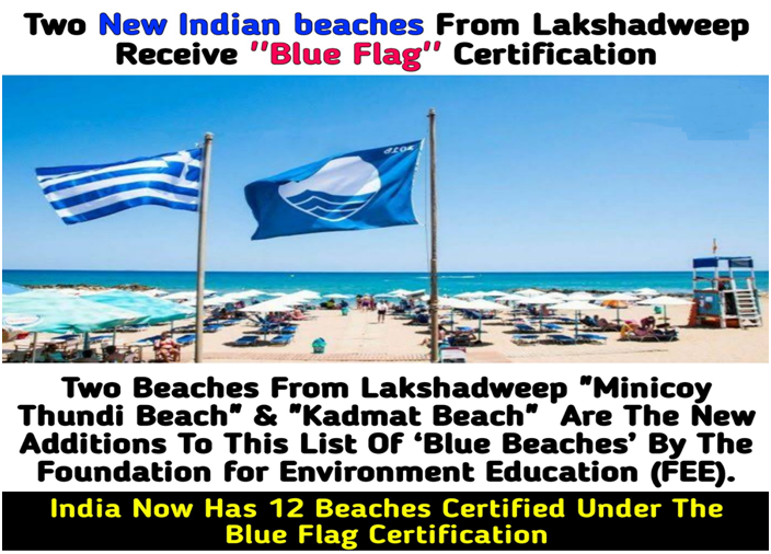 Two new Indian beaches from Lakshadweep receive Blue Flag certification (GS Paper 3, Environment)